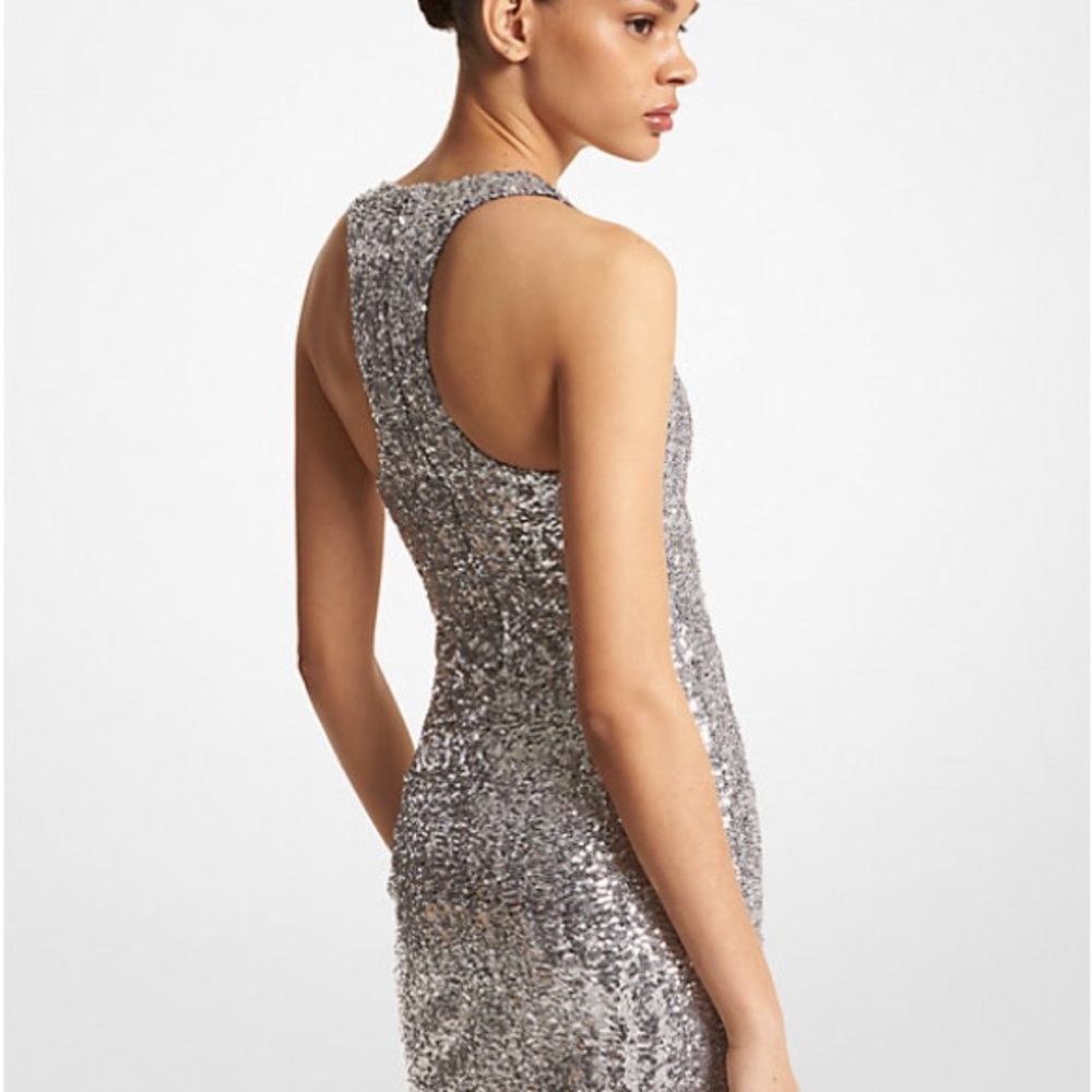 Michael Kors Collection Silver Sequin Mini Dress